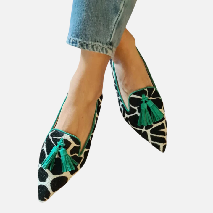 Marianne | Spidse Loafers med Dyreprint og Kvast