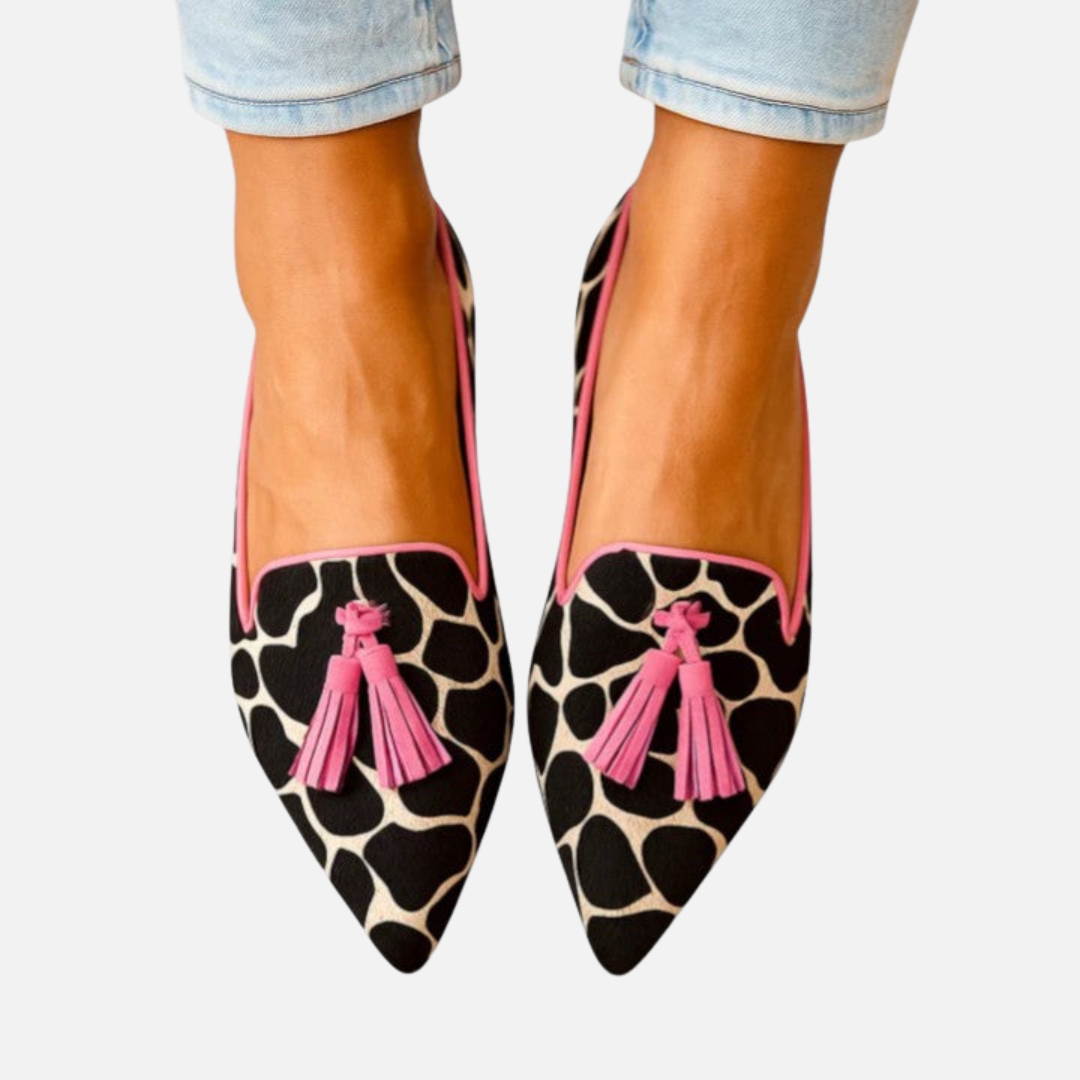 Marianne | Spidse Loafers med Dyreprint og Kvast