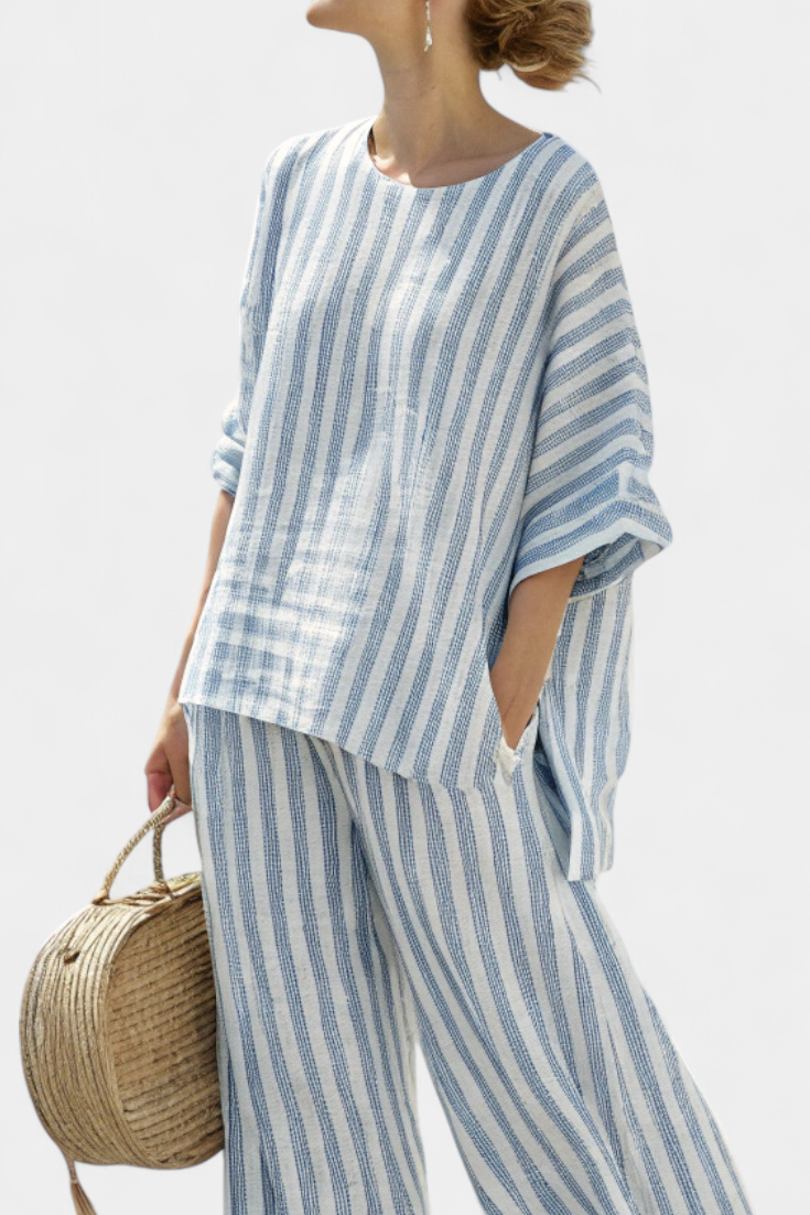 Anna | Stribet Bukssæt med Oversized Top