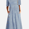 Hanne | Stribet Midikjole med Knapper, Sommer