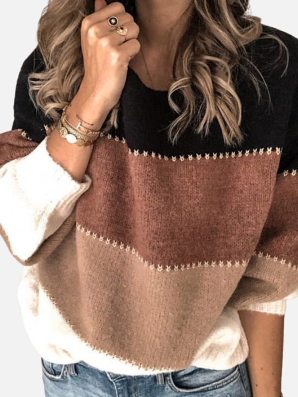 Kirsten | Stribet Striktrøje med Rund Hals
