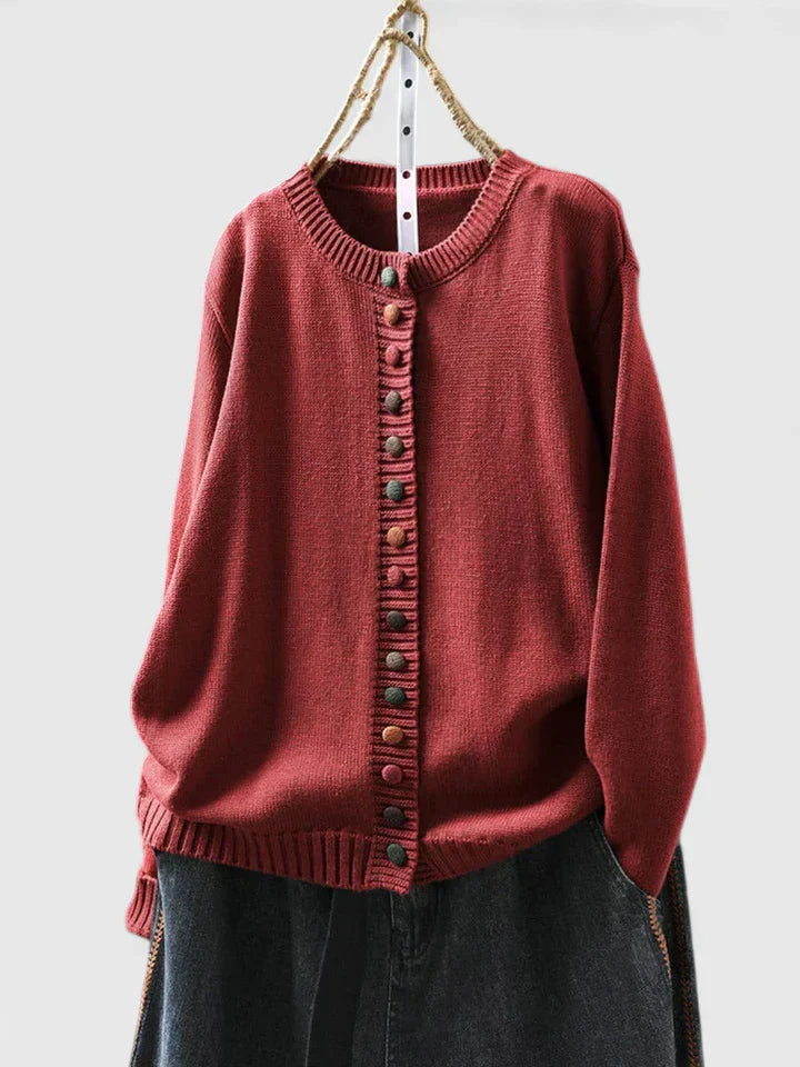 Pia | Strikcardigan med Rund Hals og Knapper