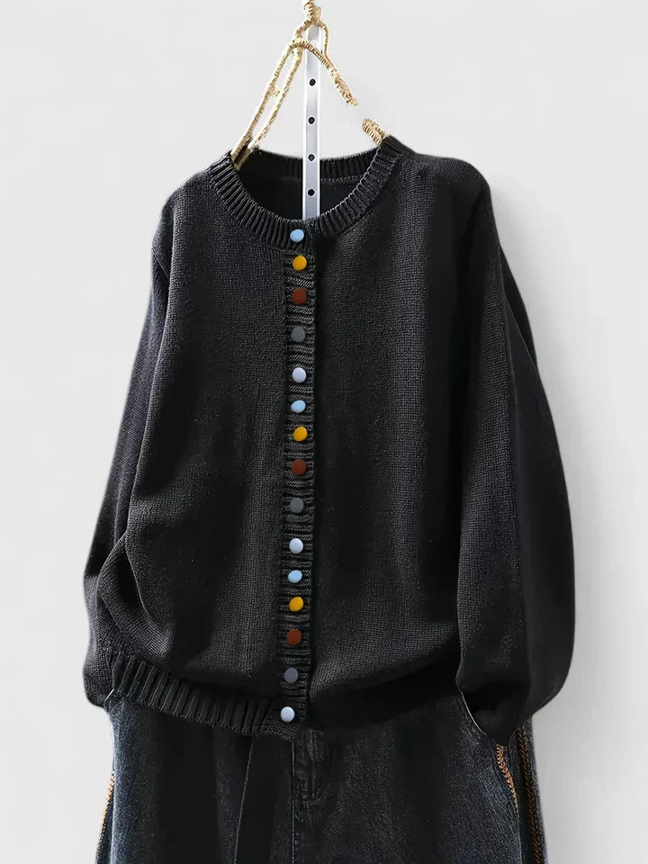 Pia | Strikcardigan med Rund Hals og Knapper