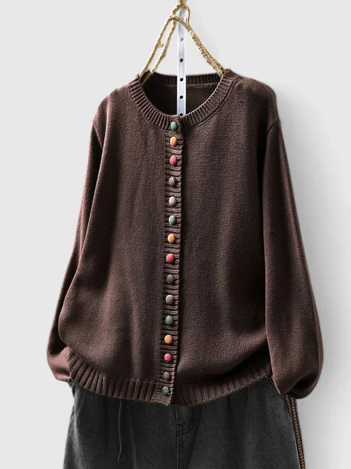 Pia | Strikcardigan med Rund Hals og Knapper
