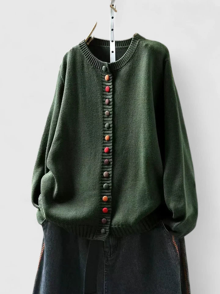 Pia | Strikcardigan med Rund Hals og Knapper