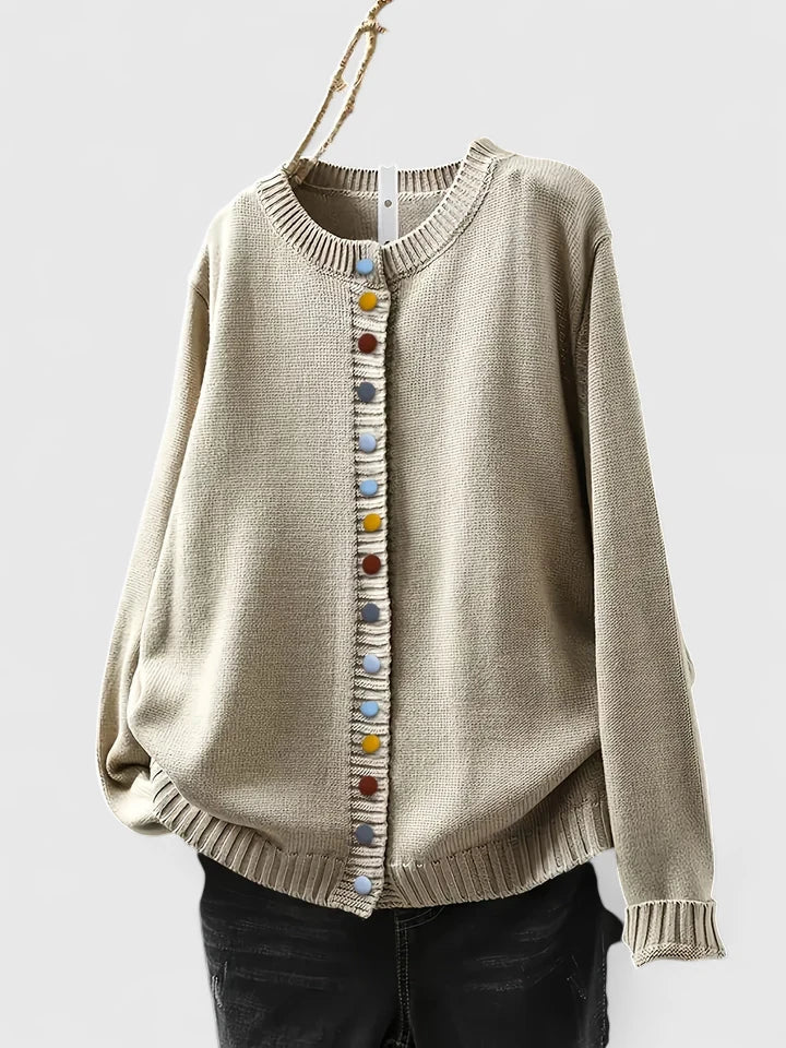 Pia | Strikcardigan med Rund Hals og Knapper