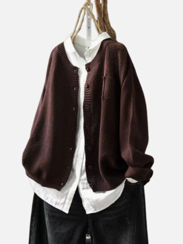 Karen | Strikcardigan med Rund Hals og Lomme