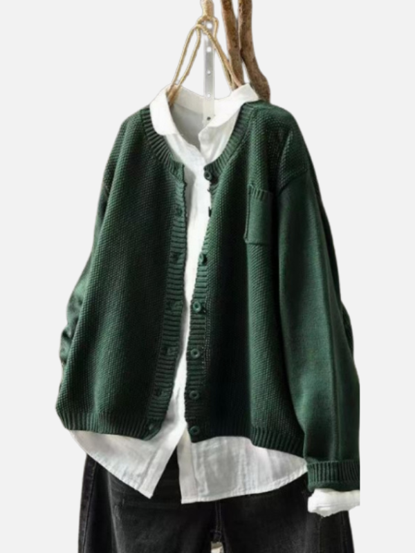 Karen | Strikcardigan med Rund Hals og Lomme