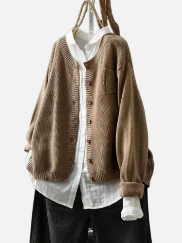 Karen | Strikcardigan med Rund Hals og Lomme