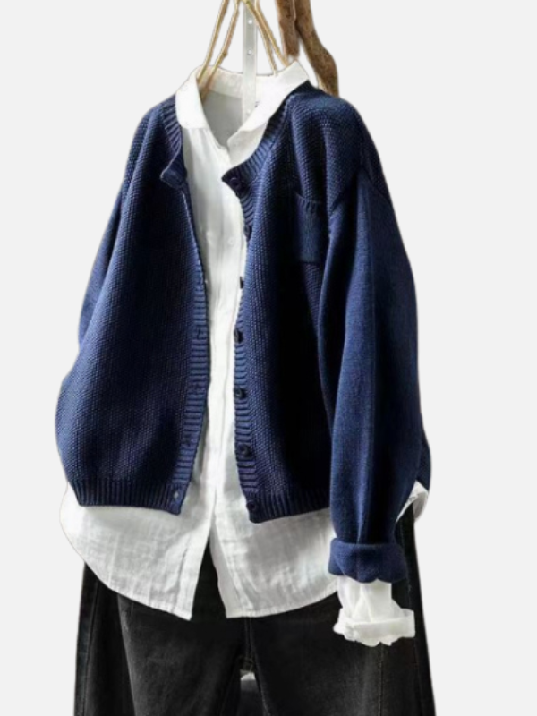 Karen | Strikcardigan med Rund Hals og Lomme