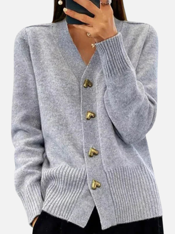 Mette | Strikcardigan med V-Hals og Knapper