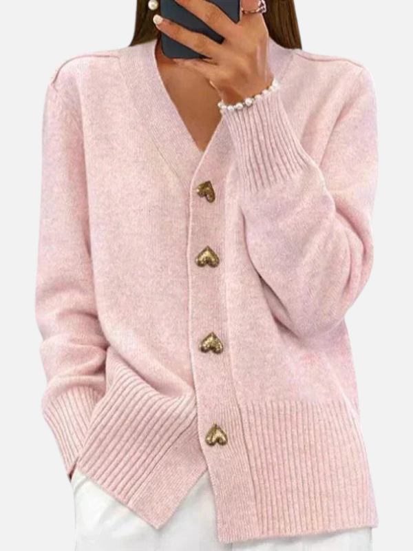 Mette | Strikcardigan med V-Hals og Knapper