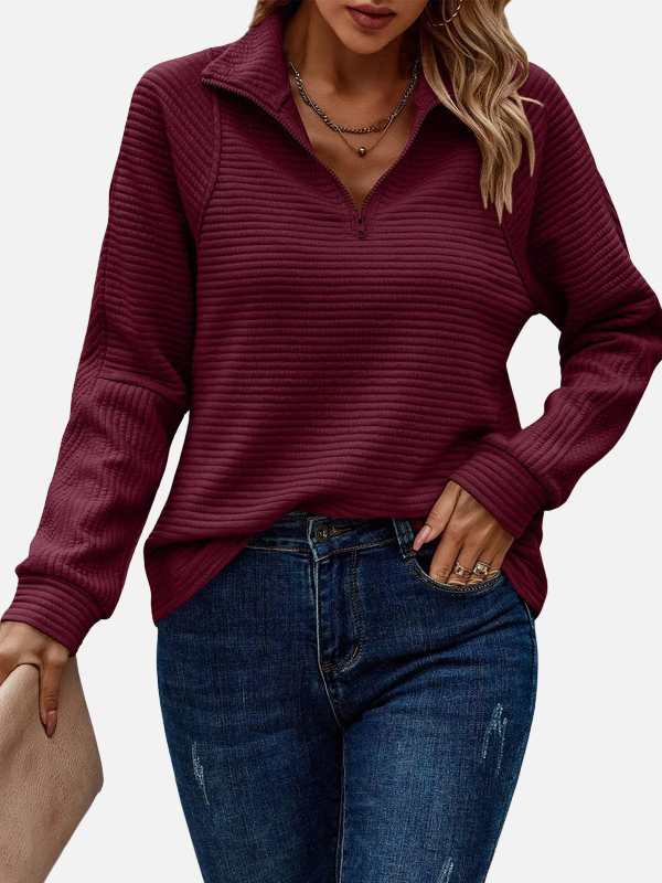Marianne | Struktureret Half-Zip Trøje med Krave