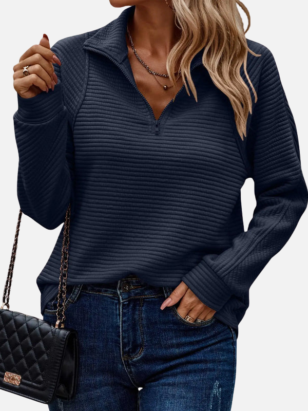 Marianne | Struktureret Half-Zip Trøje med Krave