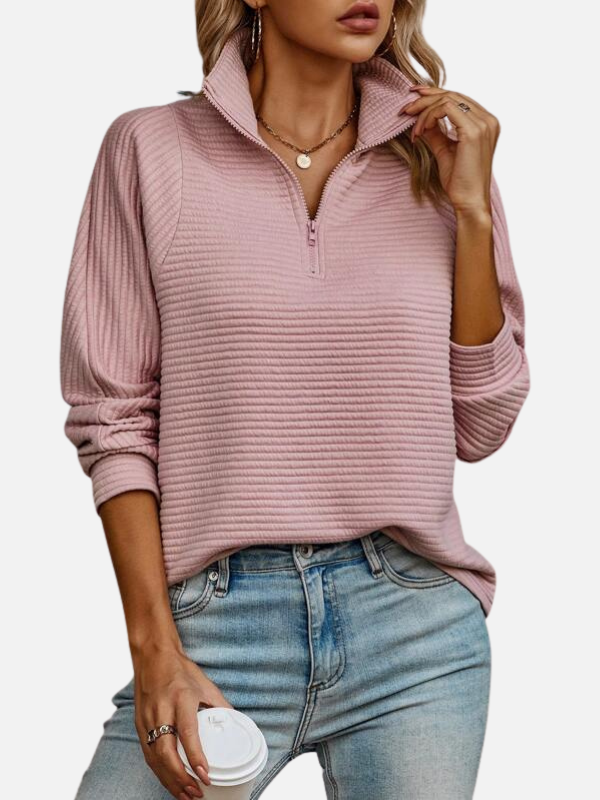Marianne | Struktureret Half-Zip Trøje med Krave