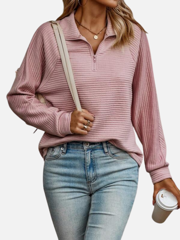 Marianne | Struktureret Half-Zip Trøje med Krave