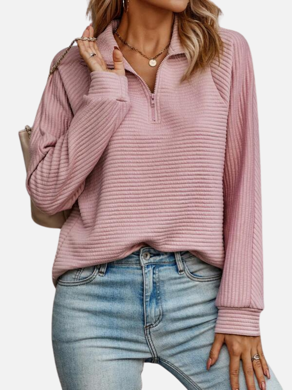 Marianne | Struktureret Half-Zip Trøje med Krave
