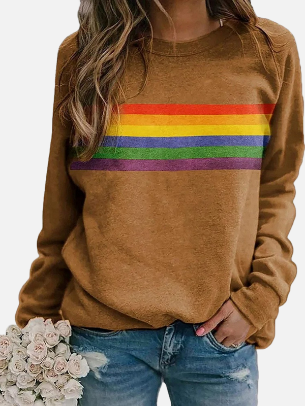 Helle | Sweatshirt med Regnbuestriber, Rund Hals