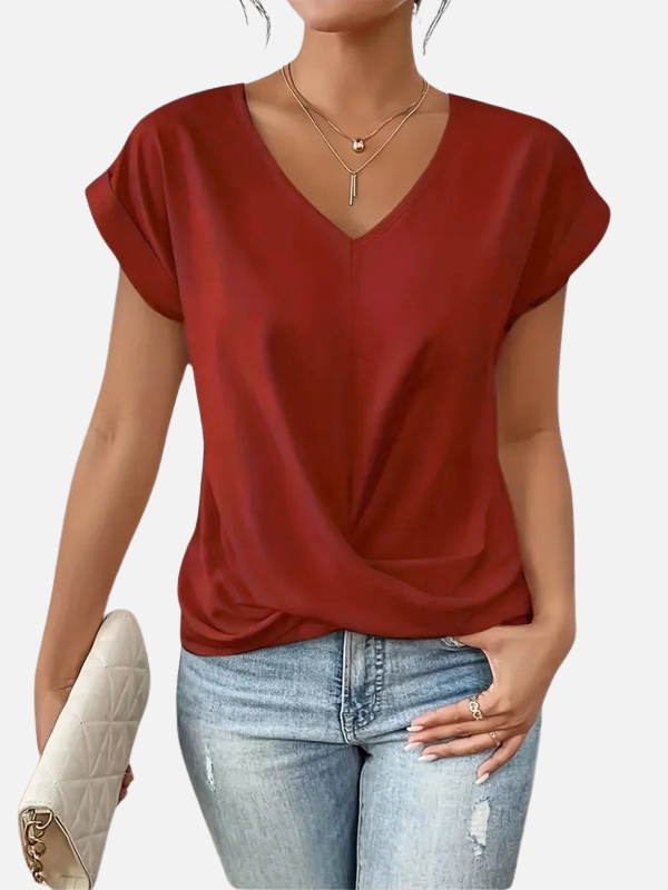 Karen | V-Hals T-shirt med Knude til Dame