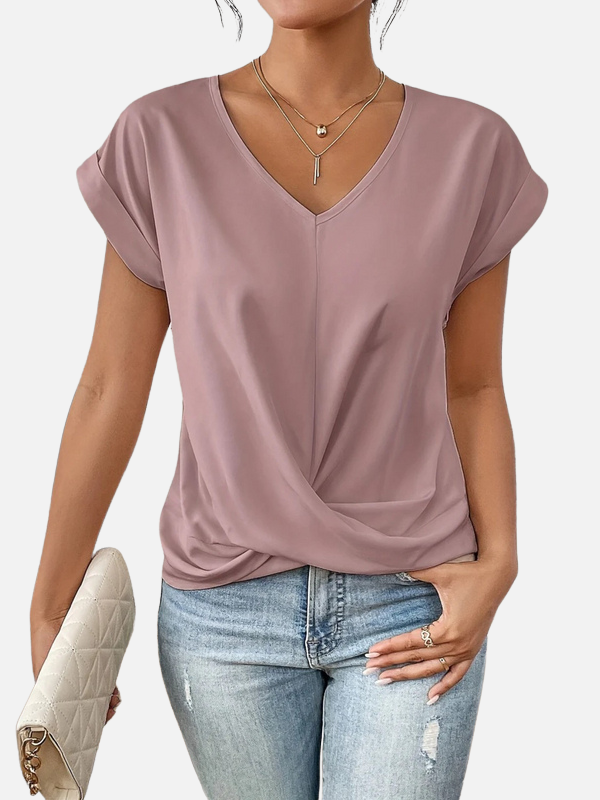 Karen | V-Hals T-shirt med Knude til Dame