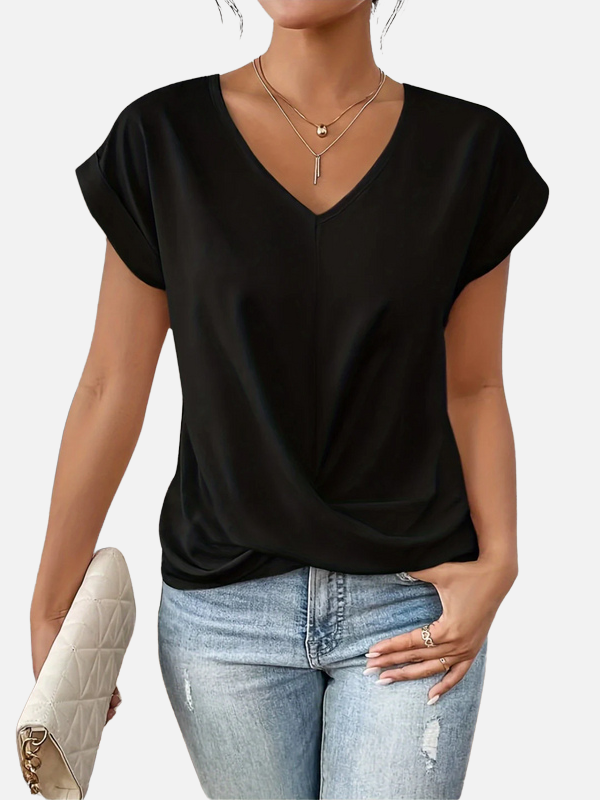 Karen | V-Hals T-shirt med Knude til Dame