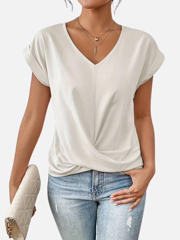 Karen | V-Hals T-shirt med Knude til Dame