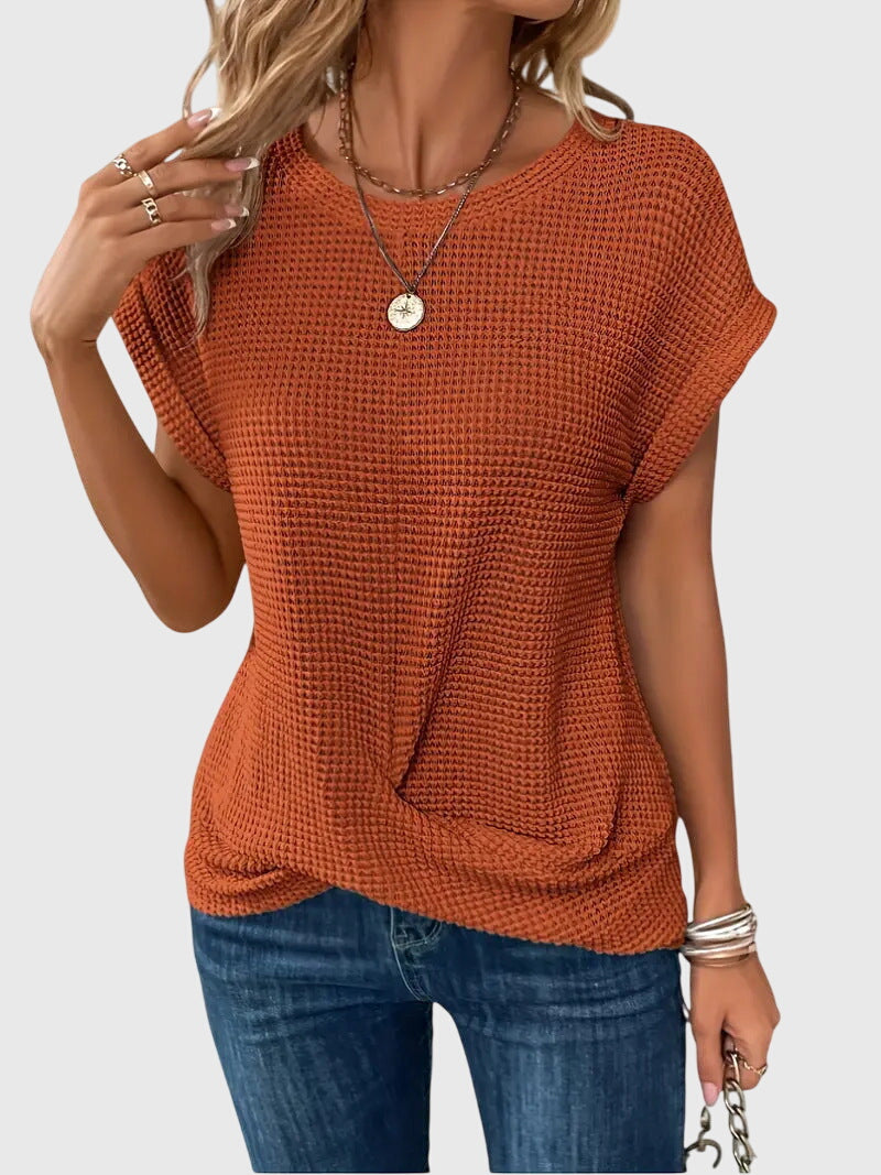 Pia | Vaffelstrik Bluse med Rund Hals