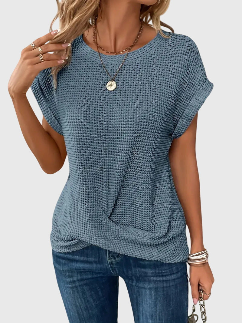 Pia | Vaffelstrik Bluse med Rund Hals