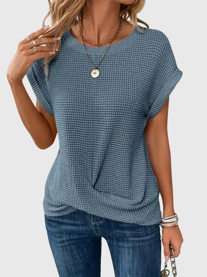 Pia | Vaffelstrik Bluse med Rund Hals