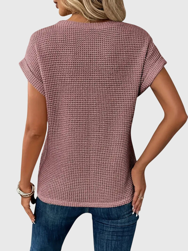 Pia | Vaffelstrik Bluse med Rund Hals