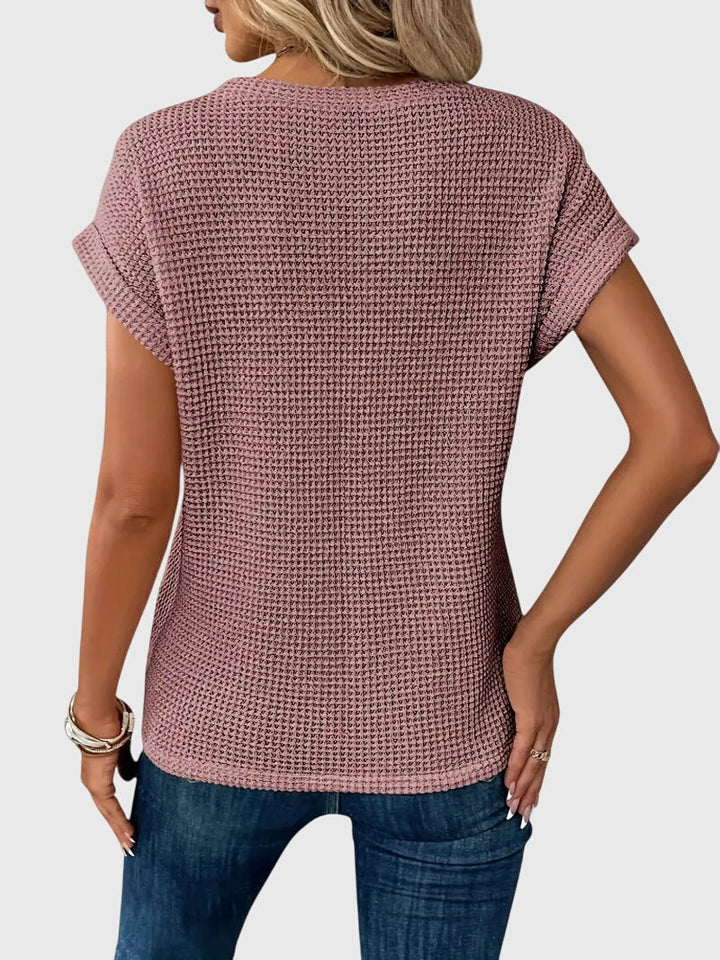 Pia | Vaffelstrik Bluse med Rund Hals