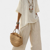 Kirsten | Oversized Linned Sæt – Top & Vide Bukser