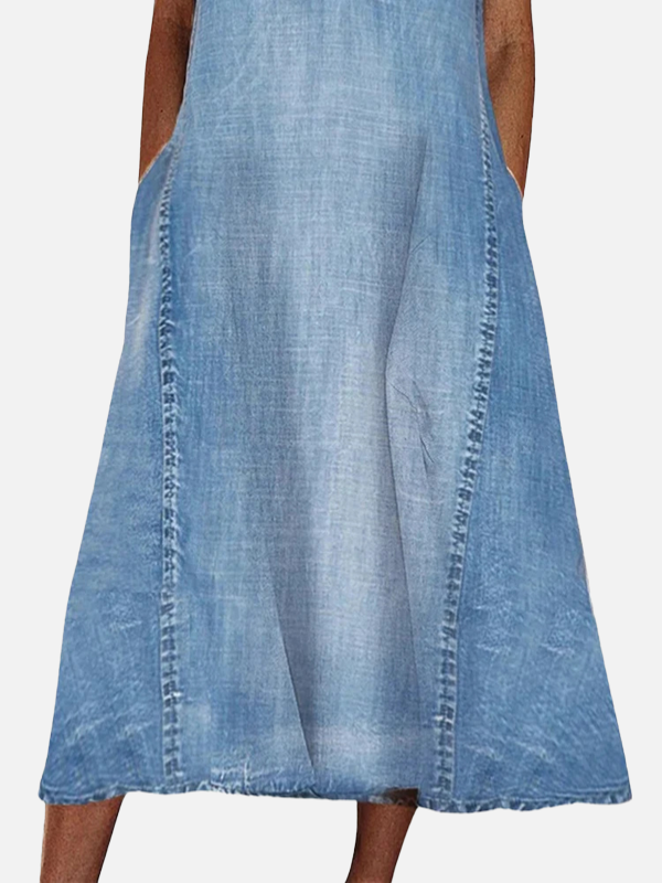 Susanne | Ærmeløs Denim Midikjole