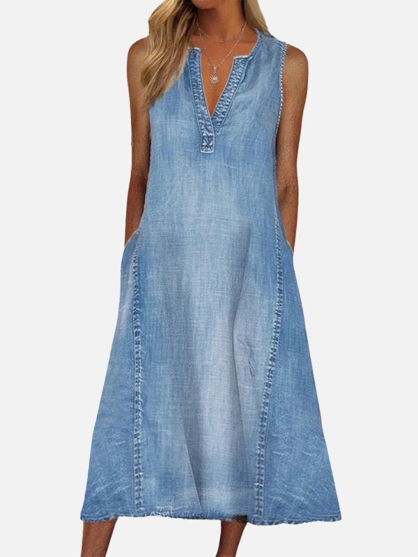 Susanne | Ærmeløs Denim Midikjole
